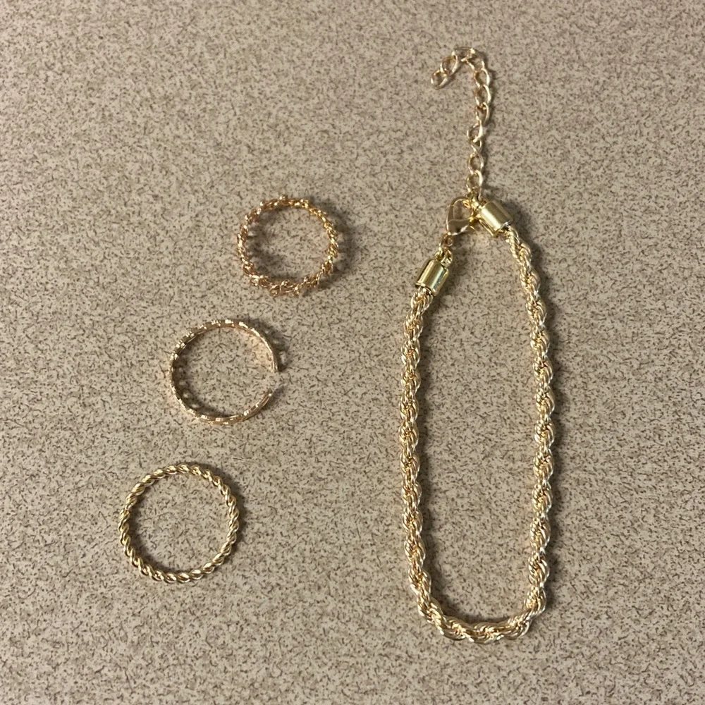 4/$20 bundle and save Gold Rope Chain Bracelet with Matching Gold Rings